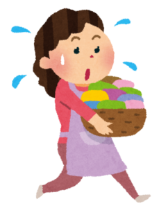 市場で色とりどりの野菜を選ぶ女性のイラスト